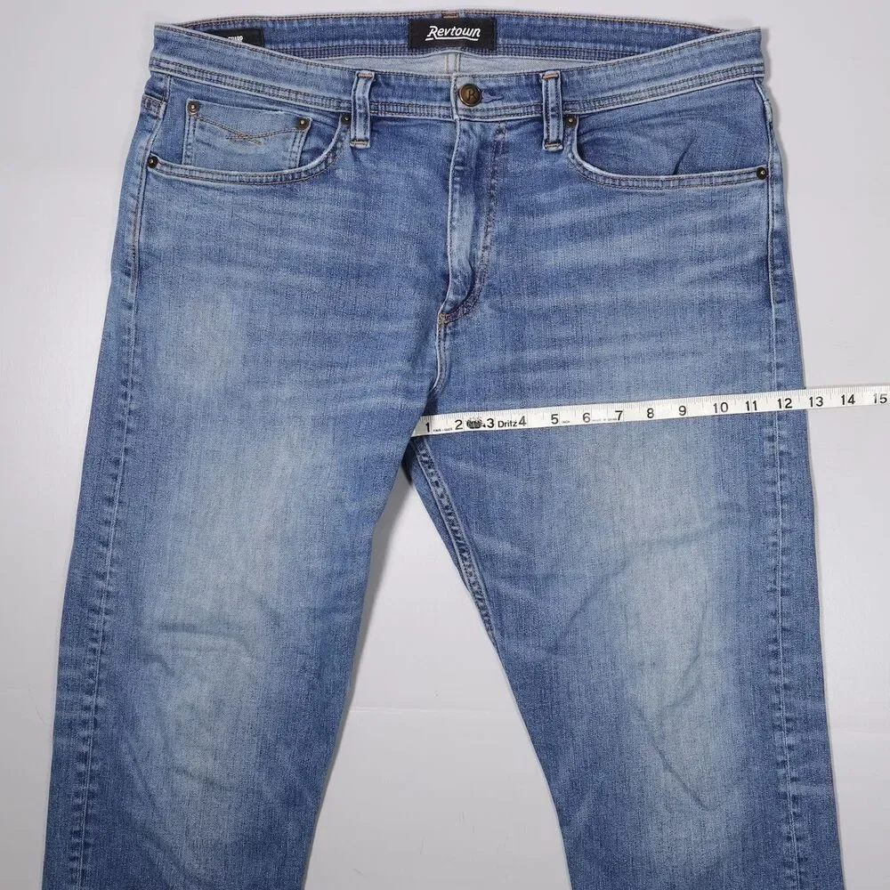 Revtown Sharp Jeans Regular Fit Blue Stretch Denim Mens 36 x 30 (fit 38x29)